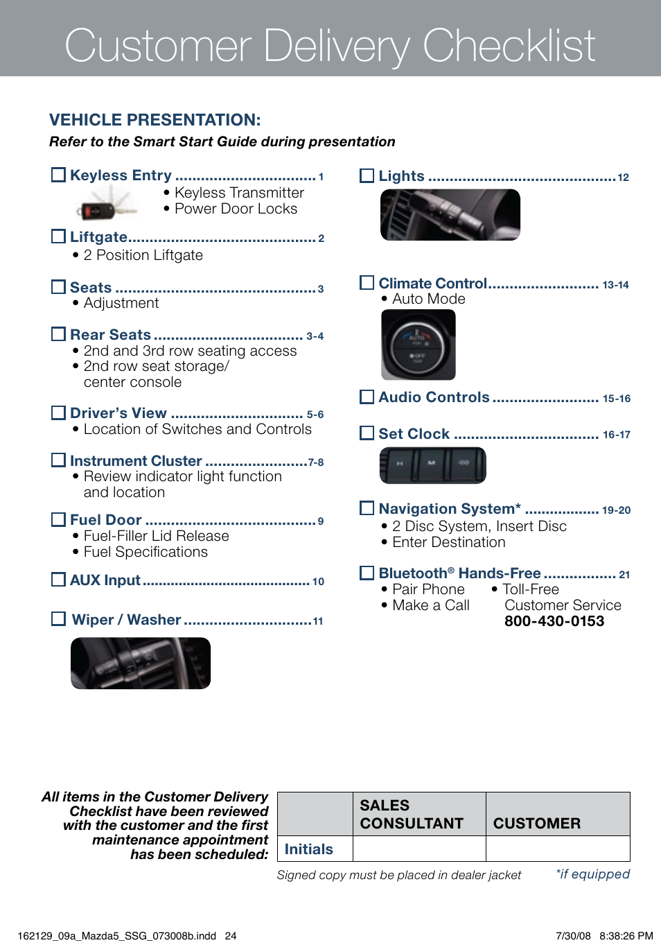 Customer delivery checklist | Mazda 2009 5 User Manual | Page 24 / 26