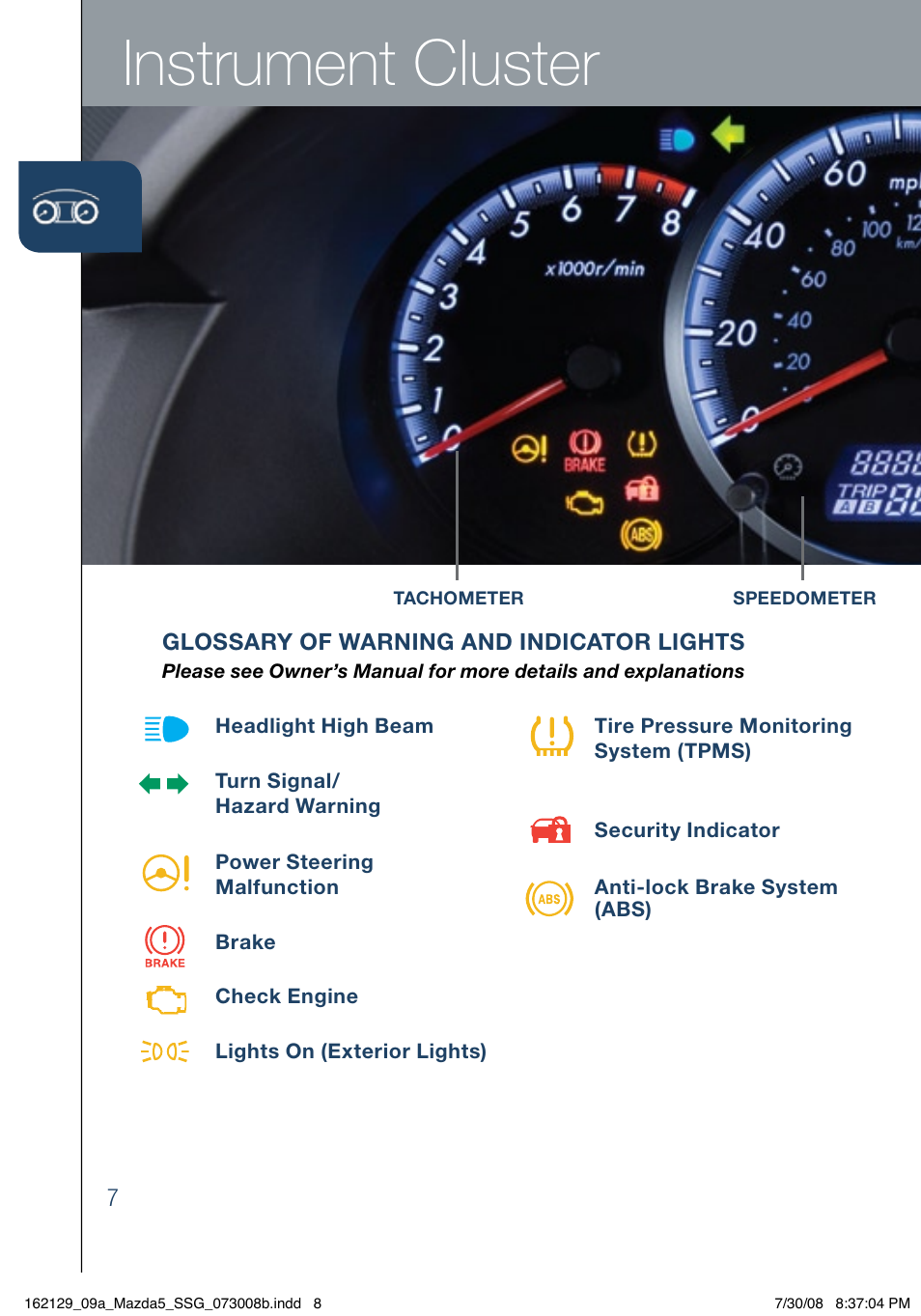 Instrument cluster | Mazda 2009 5 User Manual | Page 8 / 26