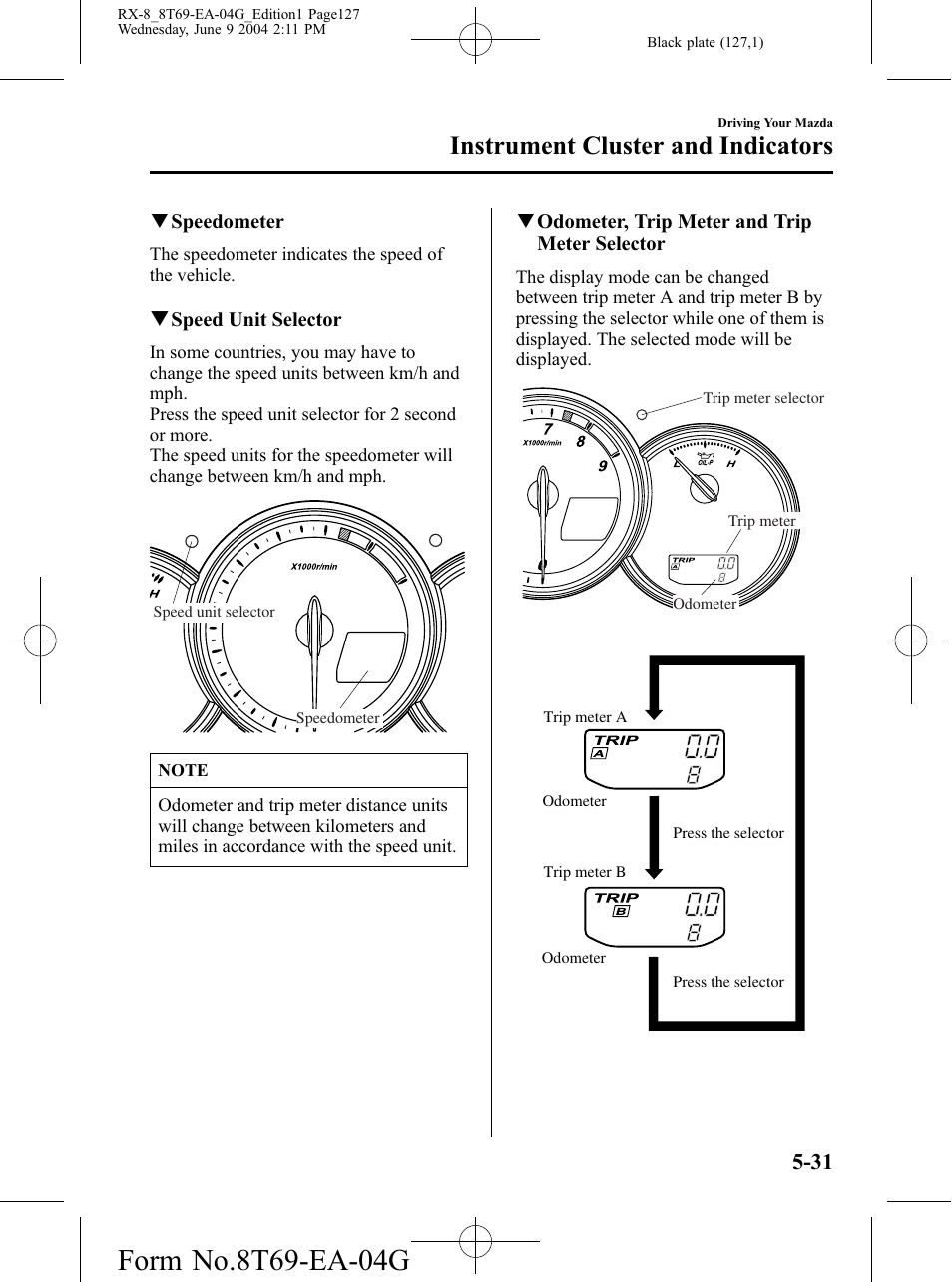 Instrument cluster and indicators | Mazda 2005 RX-8 User Manual | Page 127 / 364