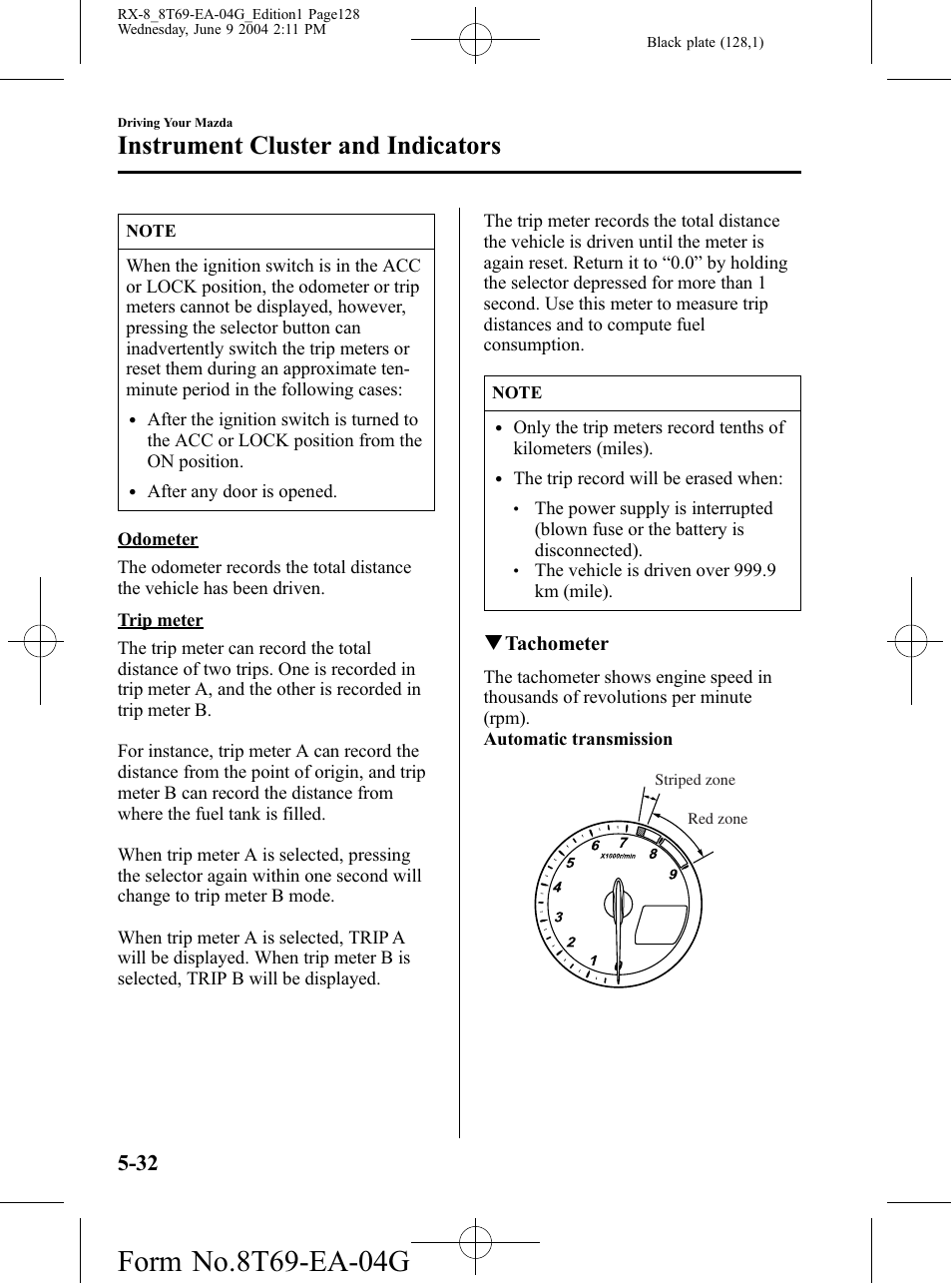Instrument cluster and indicators | Mazda 2005 RX-8 User Manual | Page 128 / 364