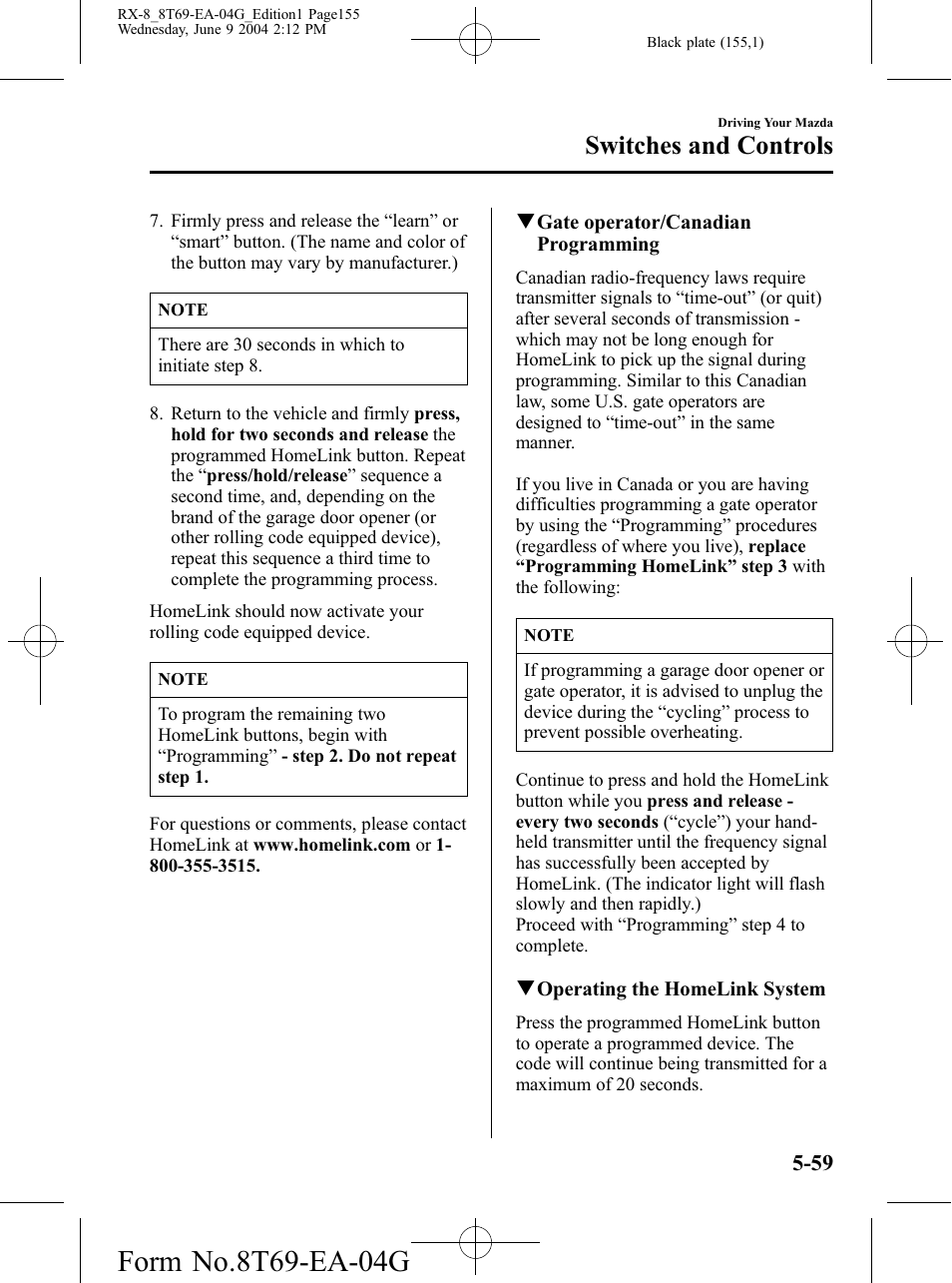 Switches and controls | Mazda 2005 RX-8 User Manual | Page 155 / 364