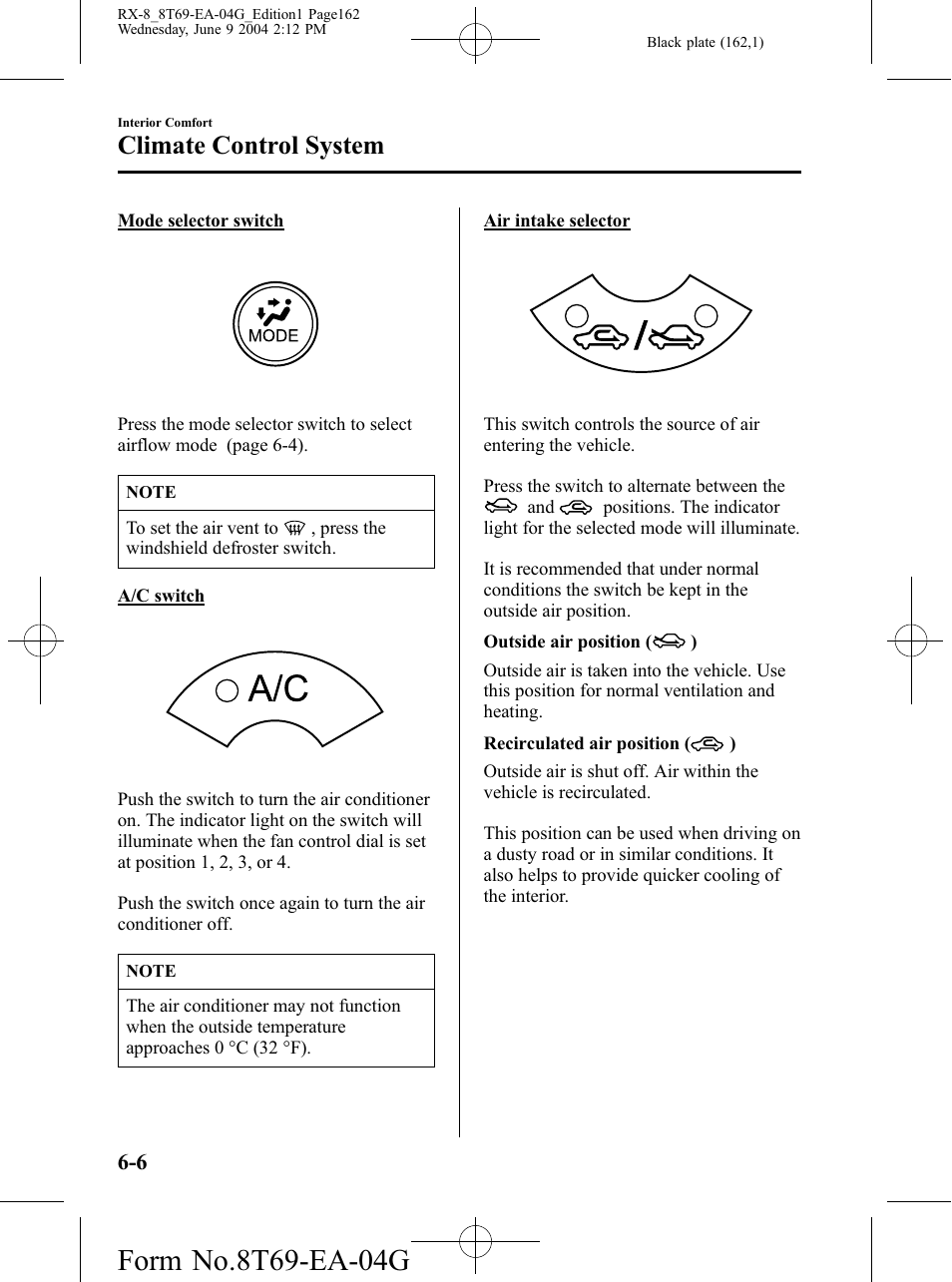 Climate control system | Mazda 2005 RX-8 User Manual | Page 162 / 364