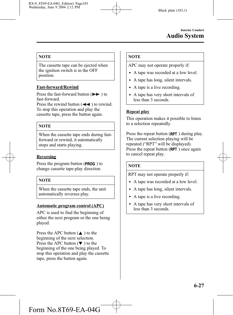 Audio system | Mazda 2005 RX-8 User Manual | Page 183 / 364