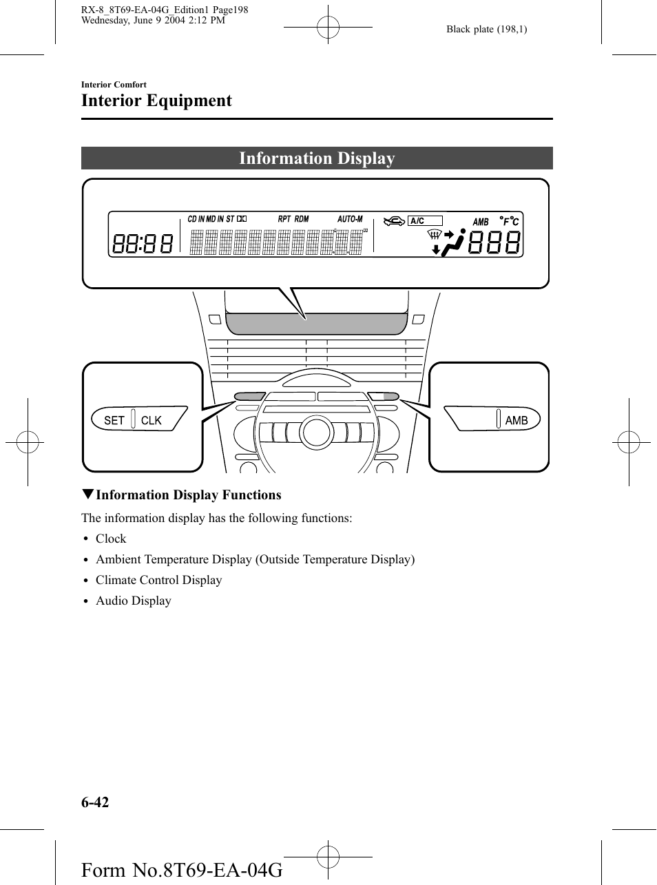 Information display, Information display -42, Interior equipment | Mazda 2005 RX-8 User Manual | Page 198 / 364