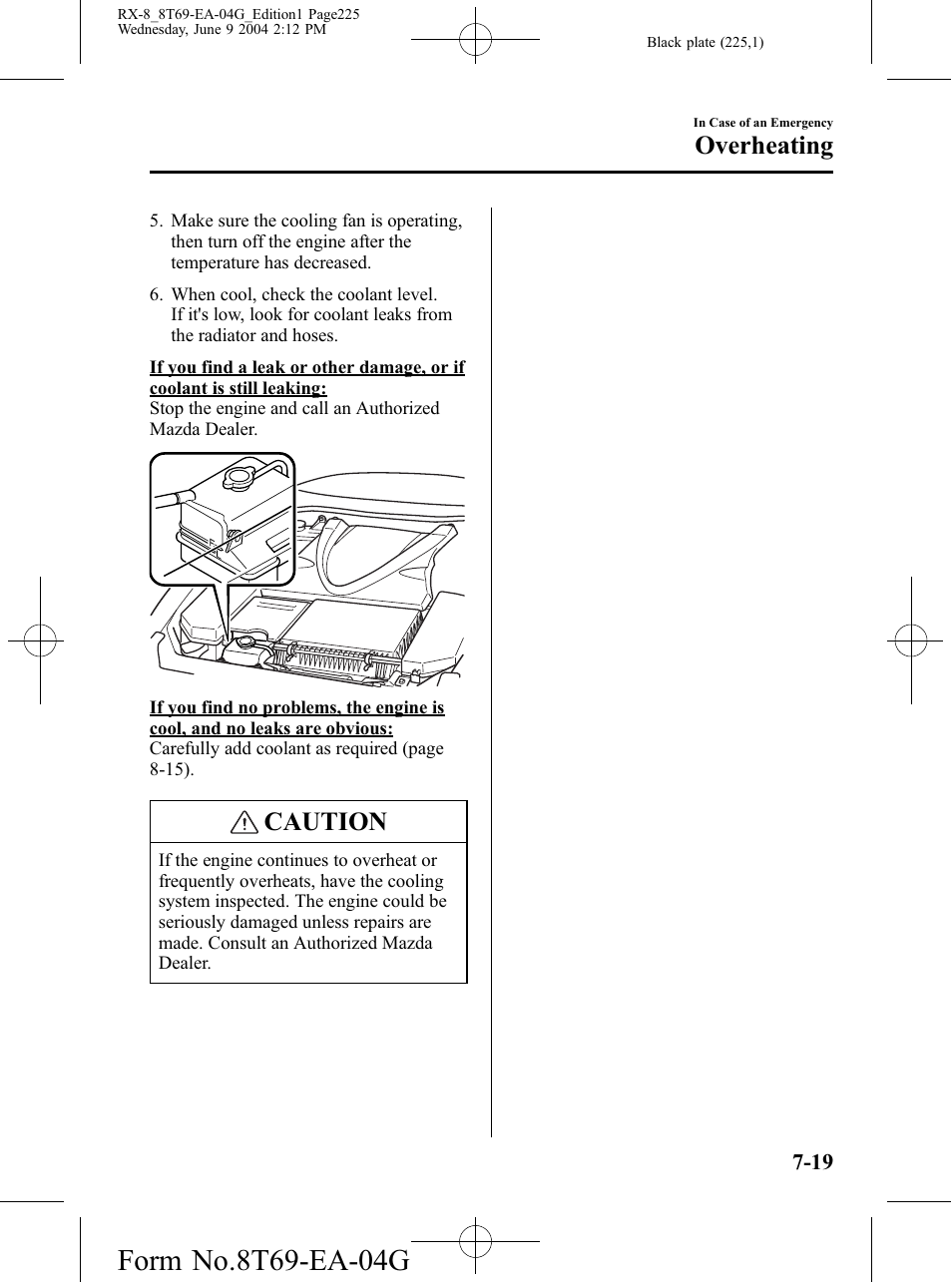 Caution, Overheating | Mazda 2005 RX-8 User Manual | Page 225 / 364