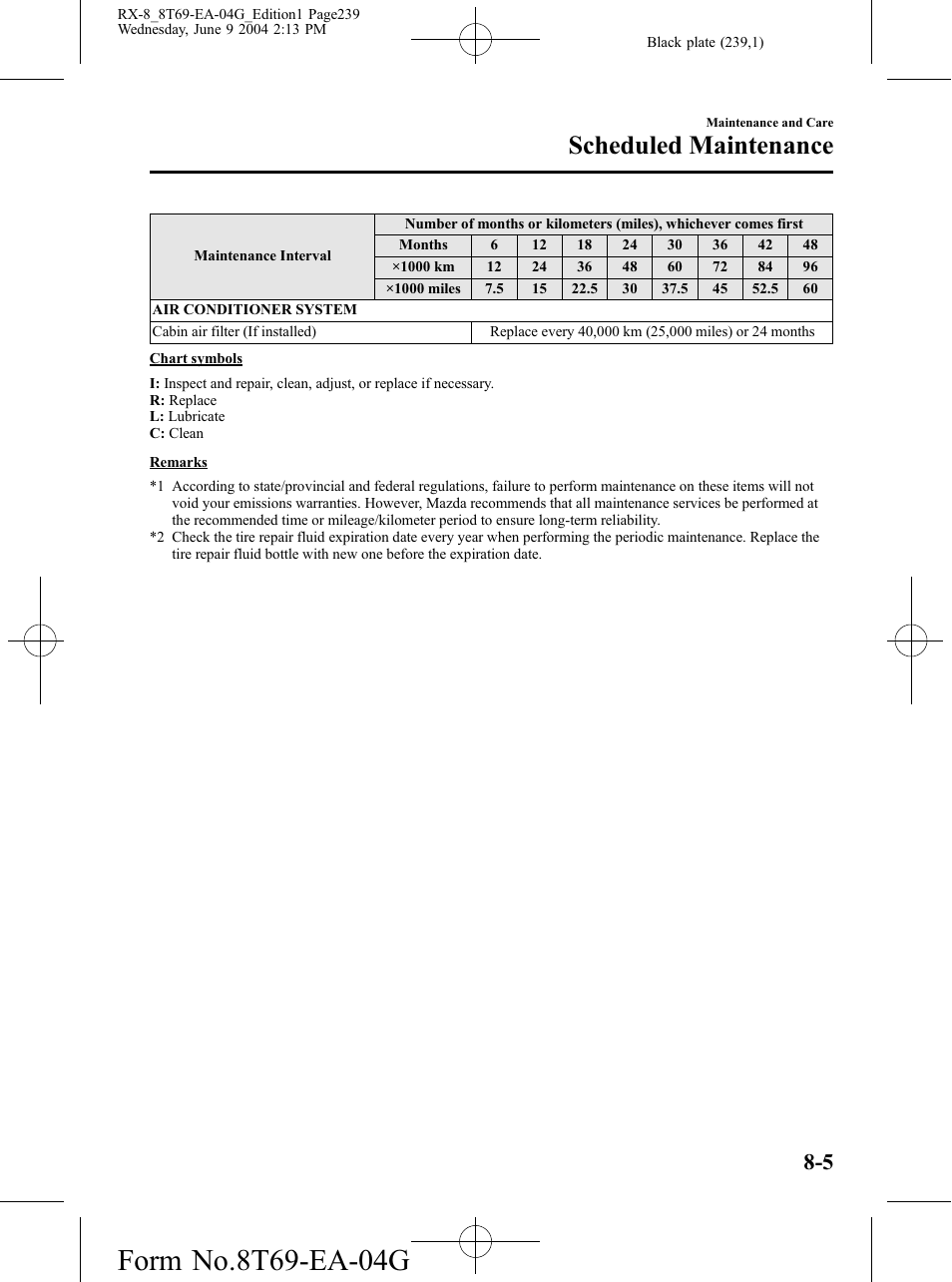 Scheduled maintenance | Mazda 2005 RX-8 User Manual | Page 239 / 364