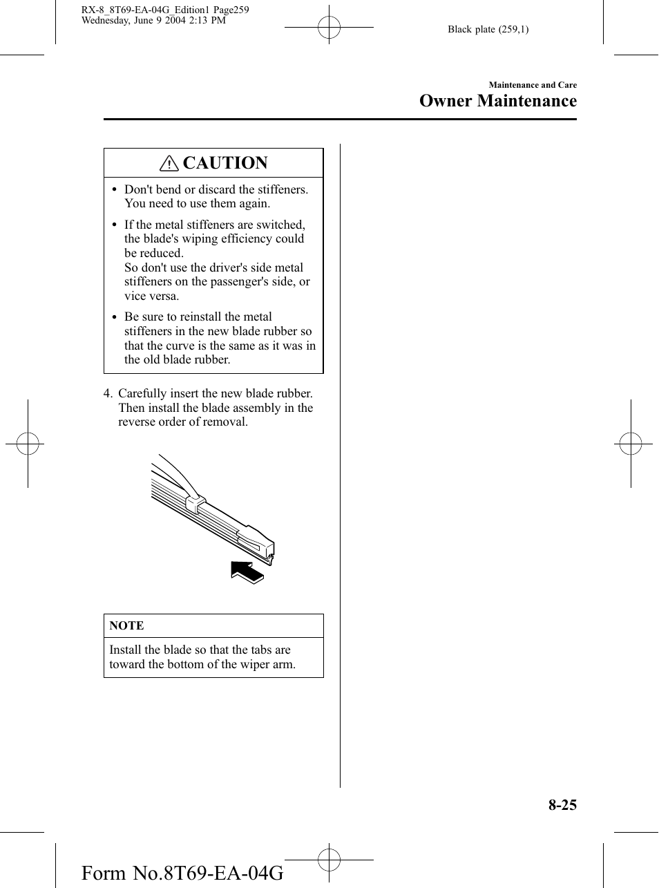 Caution, Owner maintenance | Mazda 2005 RX-8 User Manual | Page 259 / 364