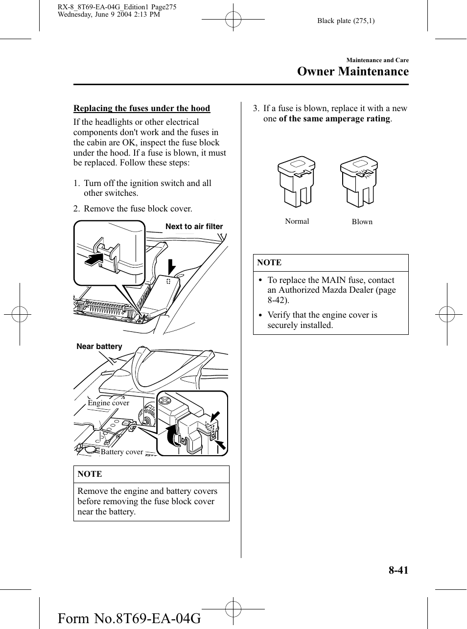 Owner maintenance | Mazda 2005 RX-8 User Manual | Page 275 / 364