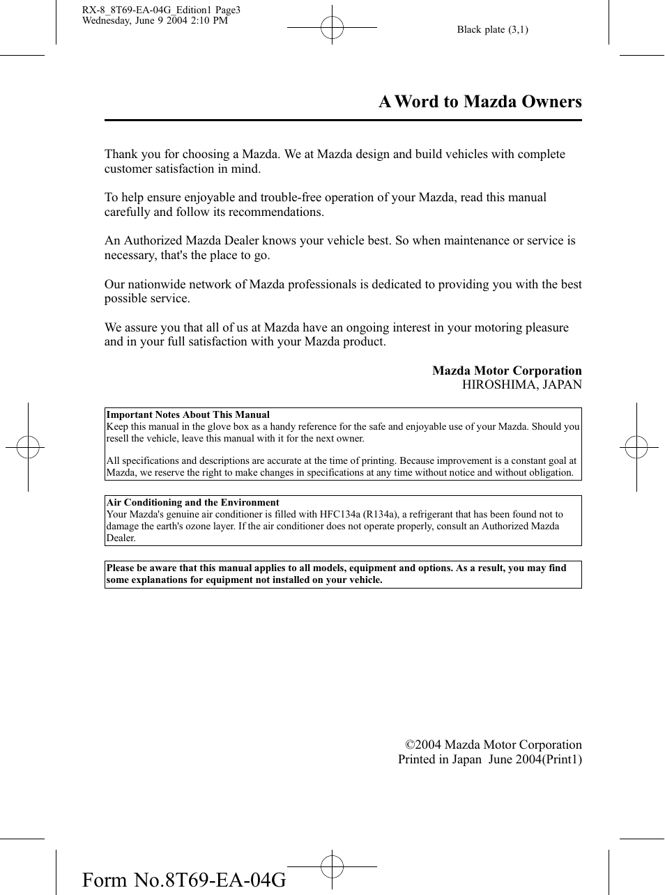 A word to mazda owners, No m-title | Mazda 2005 RX-8 User Manual | Page 3 / 364