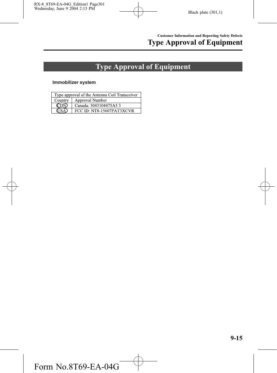 Type approval of equipment, Type approval of equipment -15 | Mazda 2005 RX-8 User Manual | Page 301 / 364