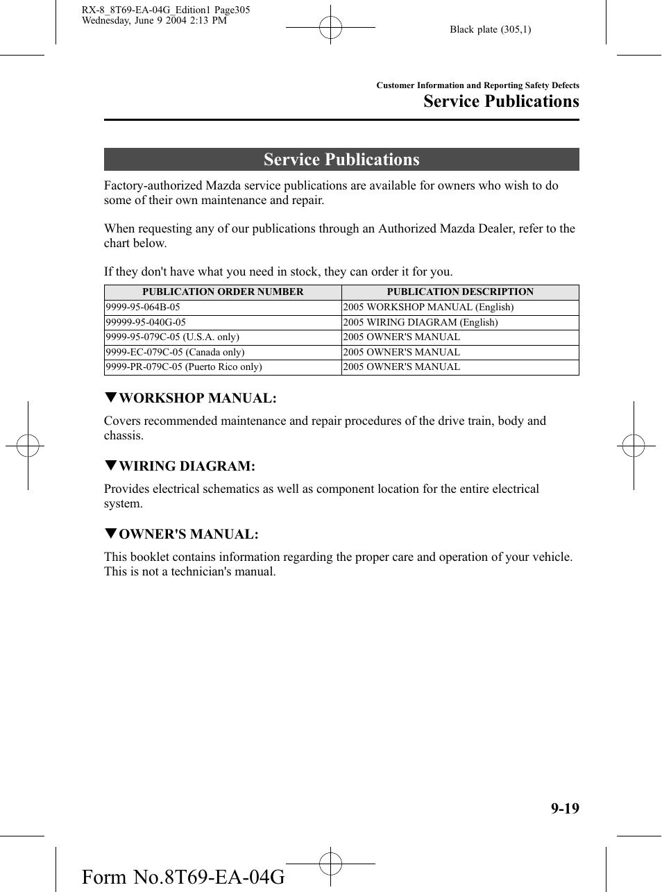 Service publications, Service publications -19 | Mazda 2005 RX-8 User Manual | Page 305 / 364