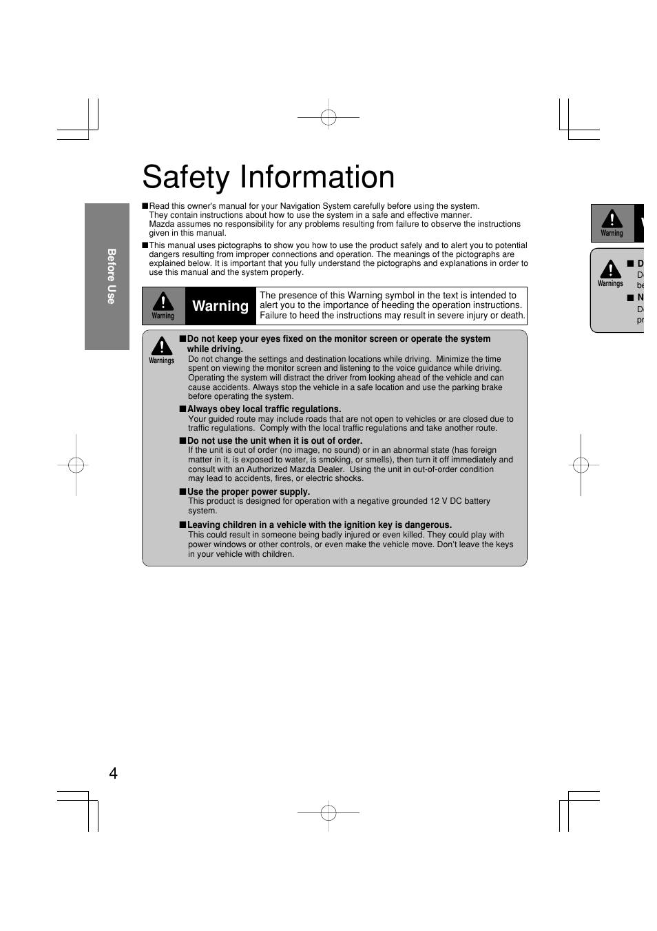 Safety information, Warning | Mazda 2005 RX-8 User Manual | Page 326 / 364