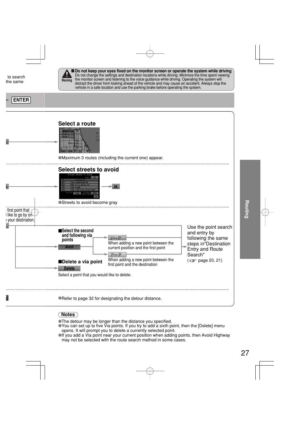 Select a route, Select streets to avoid | Mazda 2005 RX-8 User Manual | Page 349 / 364