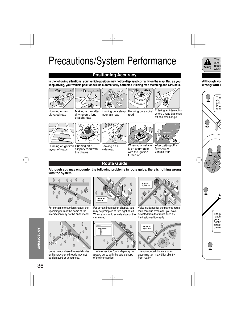 Precautions/system performance, Route guide, Positioning accuracy | Mazda 2005 RX-8 User Manual | Page 358 / 364