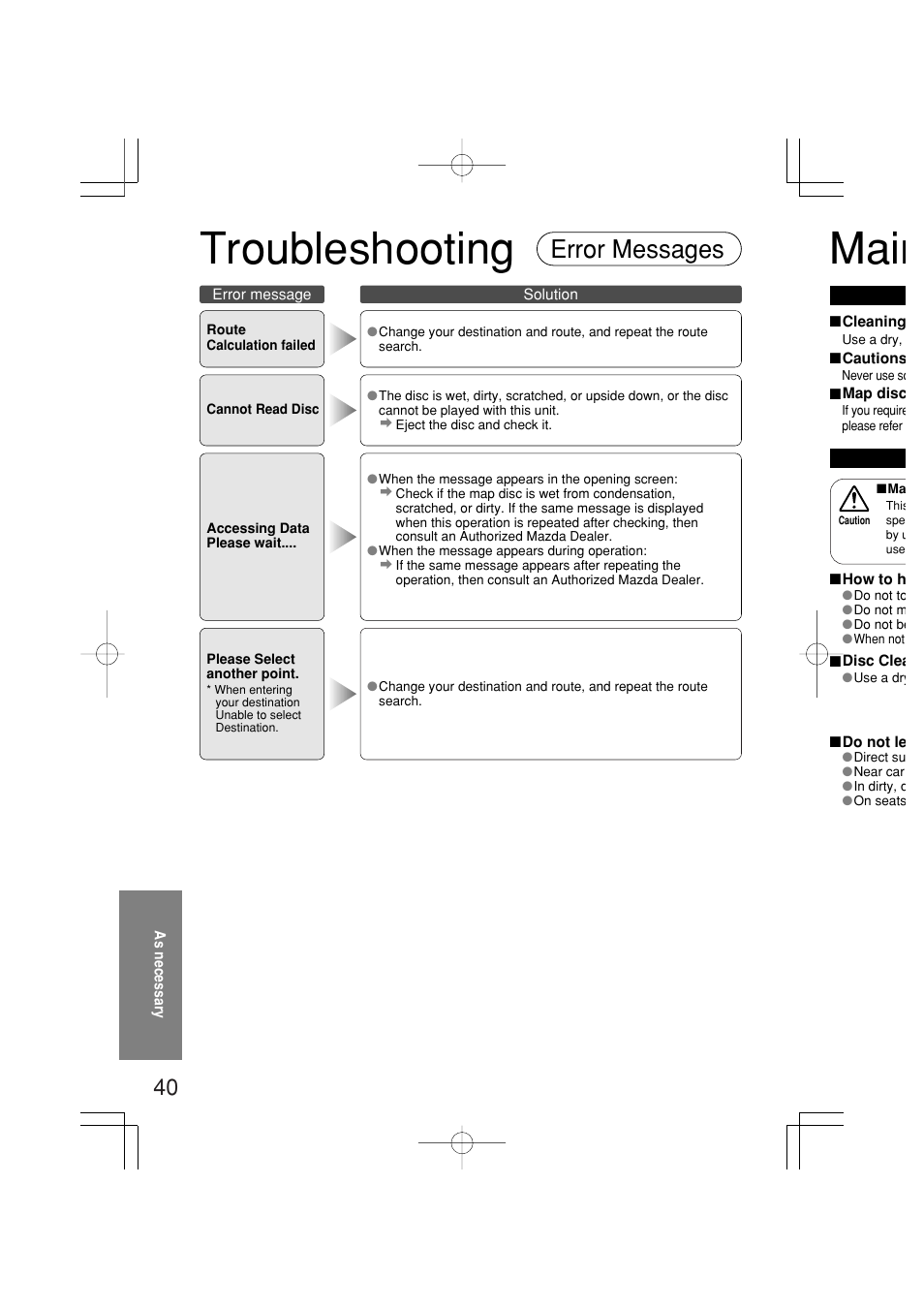 Main, Troubleshooting, Error messages | Mazda 2005 RX-8 User Manual | Page 362 / 364