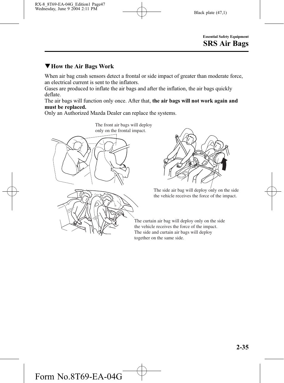 Srs air bags | Mazda 2005 RX-8 User Manual | Page 47 / 364
