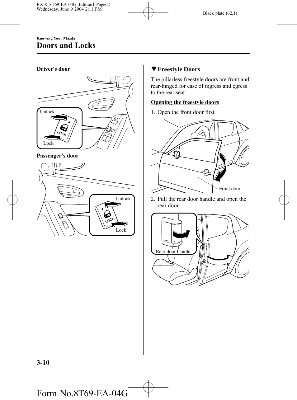 Doors and locks | Mazda 2005 RX-8 User Manual | Page 62 / 364