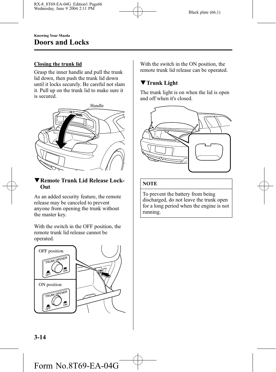 Doors and locks | Mazda 2005 RX-8 User Manual | Page 66 / 364