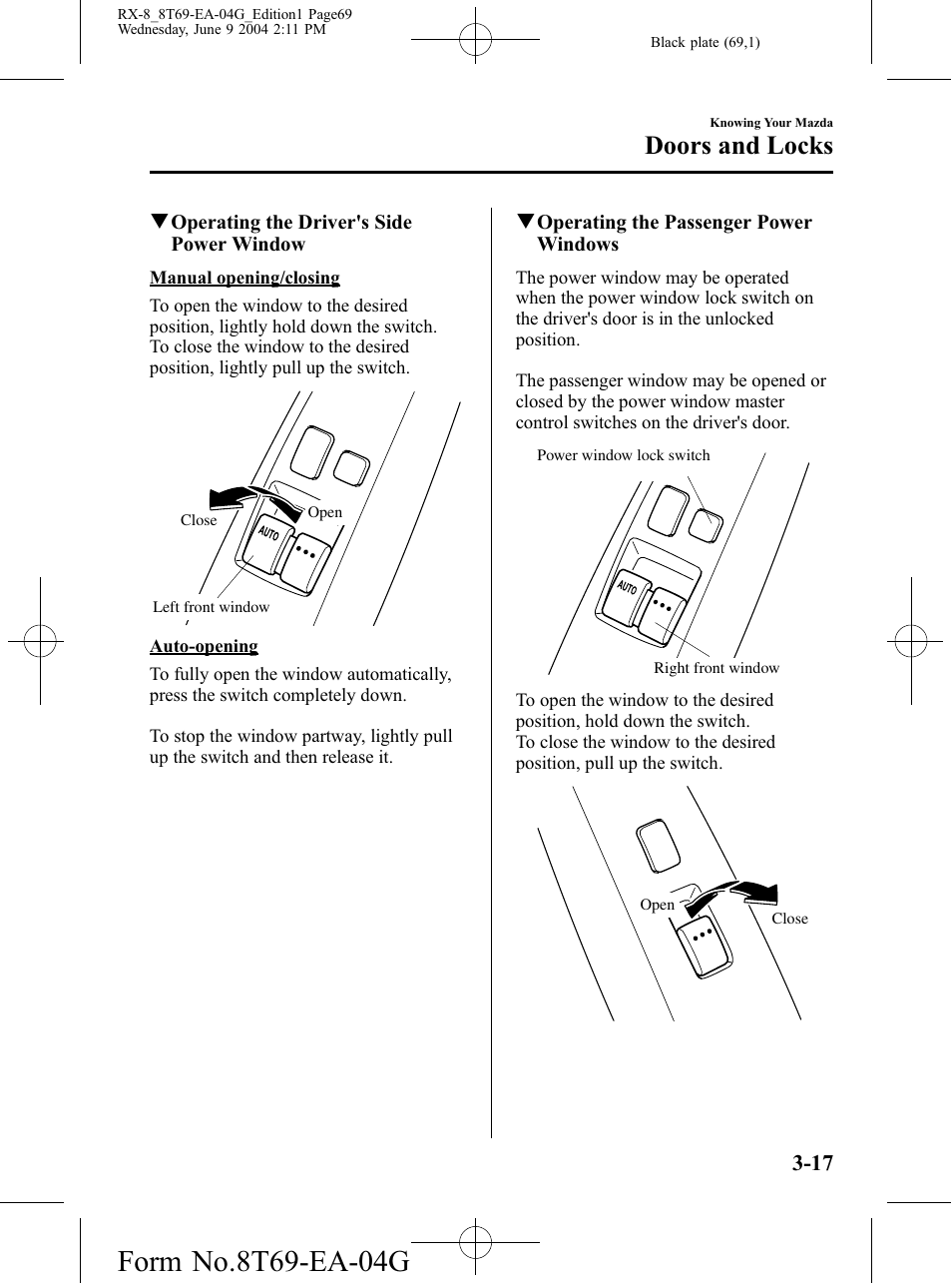 Doors and locks | Mazda 2005 RX-8 User Manual | Page 69 / 364