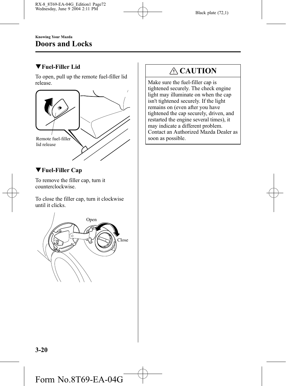 Caution, Doors and locks | Mazda 2005 RX-8 User Manual | Page 72 / 364