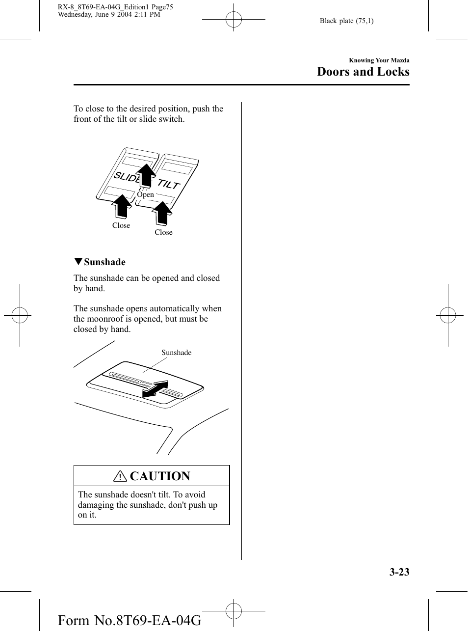 Caution, Doors and locks | Mazda 2005 RX-8 User Manual | Page 75 / 364
