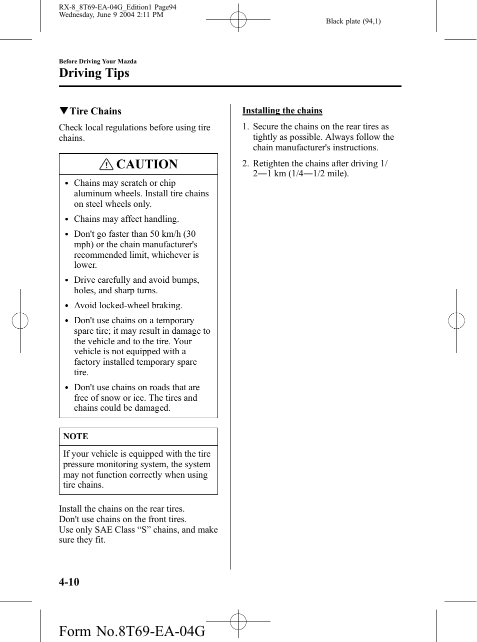 Caution, Driving tips | Mazda 2005 RX-8 User Manual | Page 94 / 364