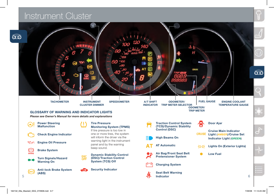 Instrument cluster | Mazda 2009 3 4-DOOR User Manual | Page 4 / 12