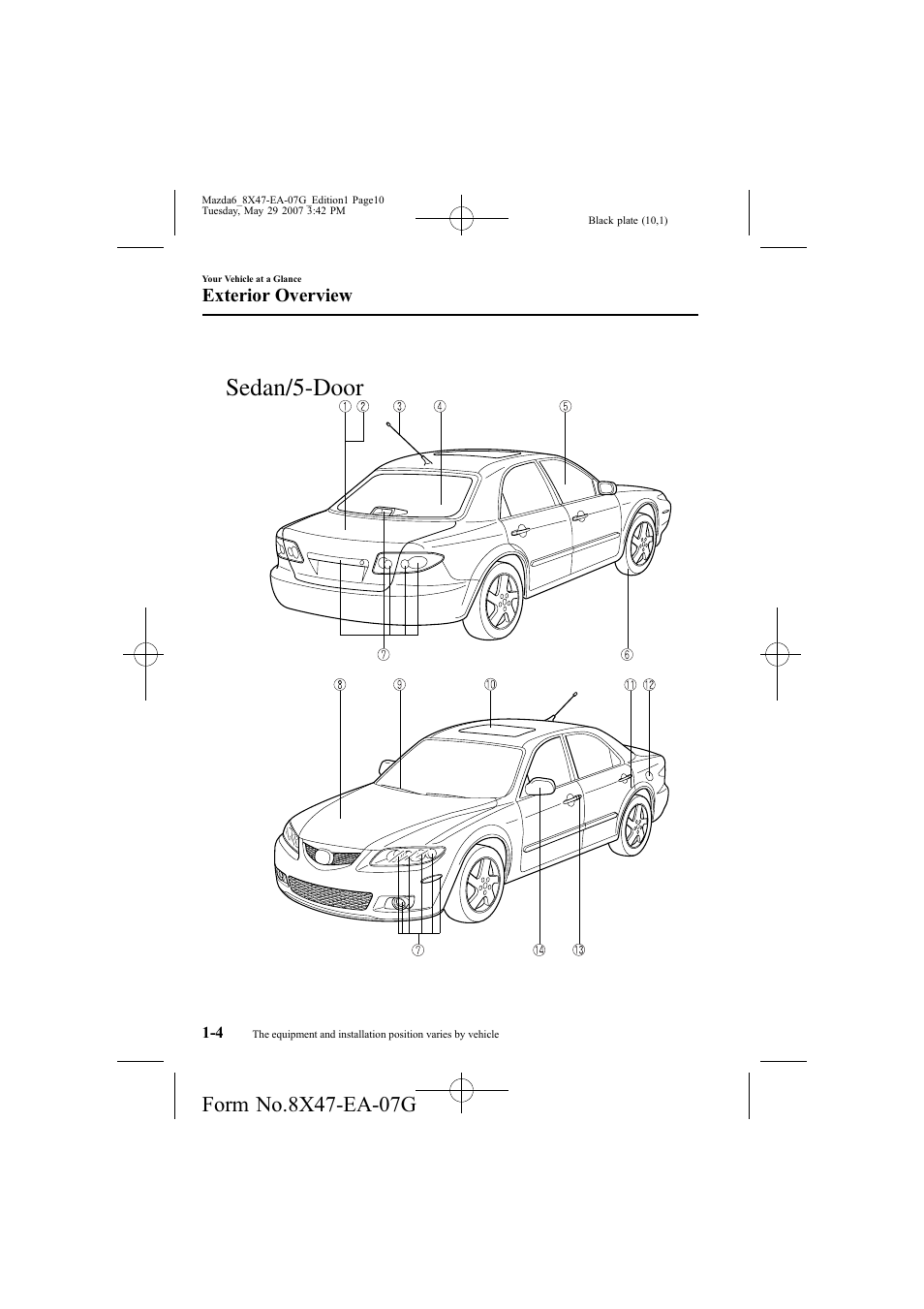 Sedan/5-door, Exterior overview | Mazda 2008 6 User Manual | Page 10 / 440