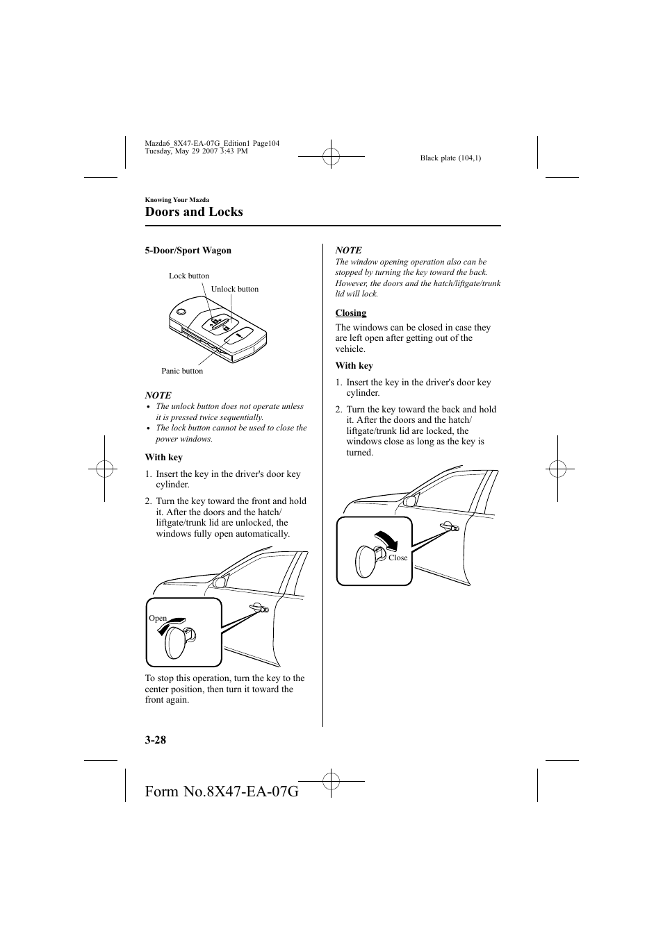 Doors and locks | Mazda 2008 6 User Manual | Page 104 / 440