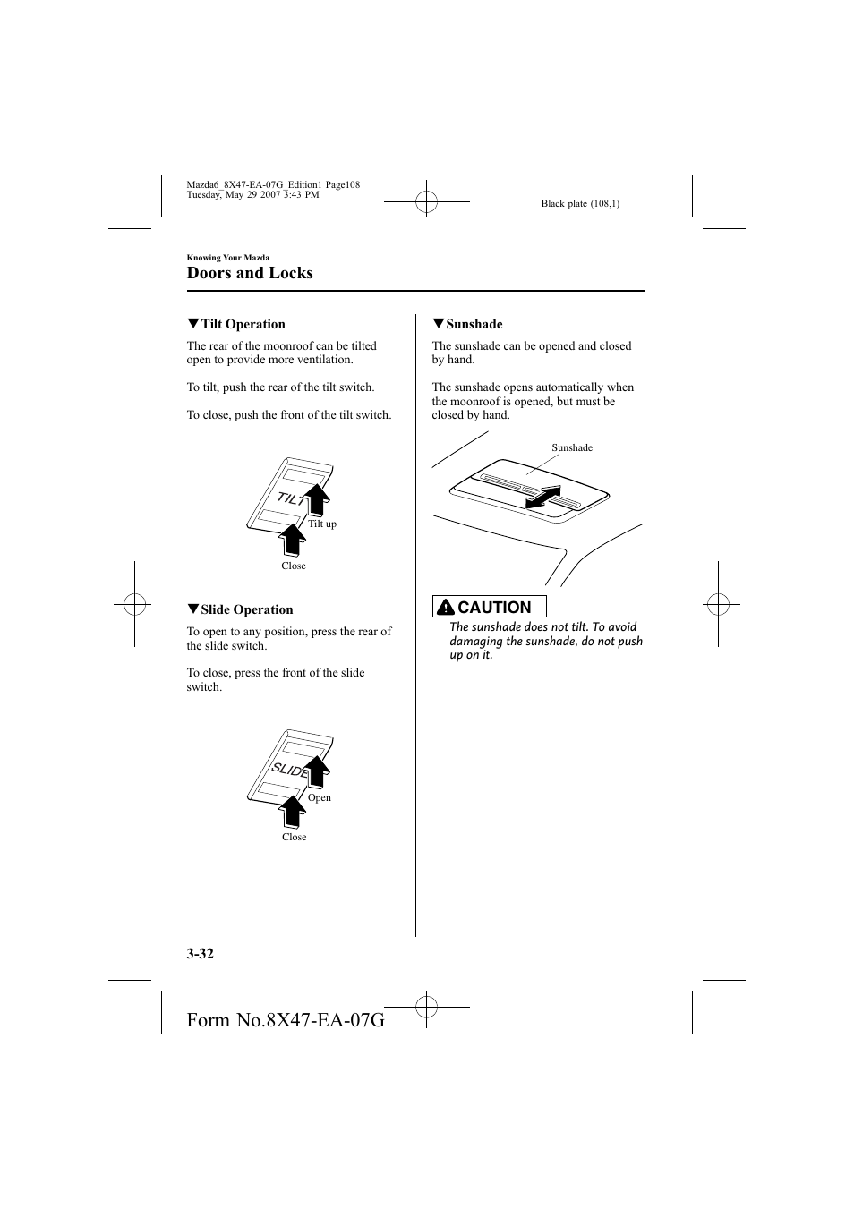 Doors and locks, Caution | Mazda 2008 6 User Manual | Page 108 / 440