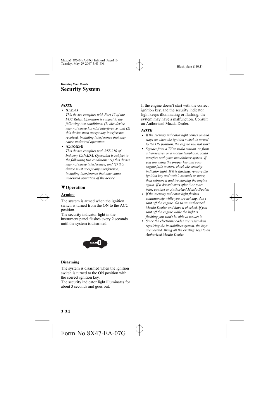 Security system | Mazda 2008 6 User Manual | Page 110 / 440