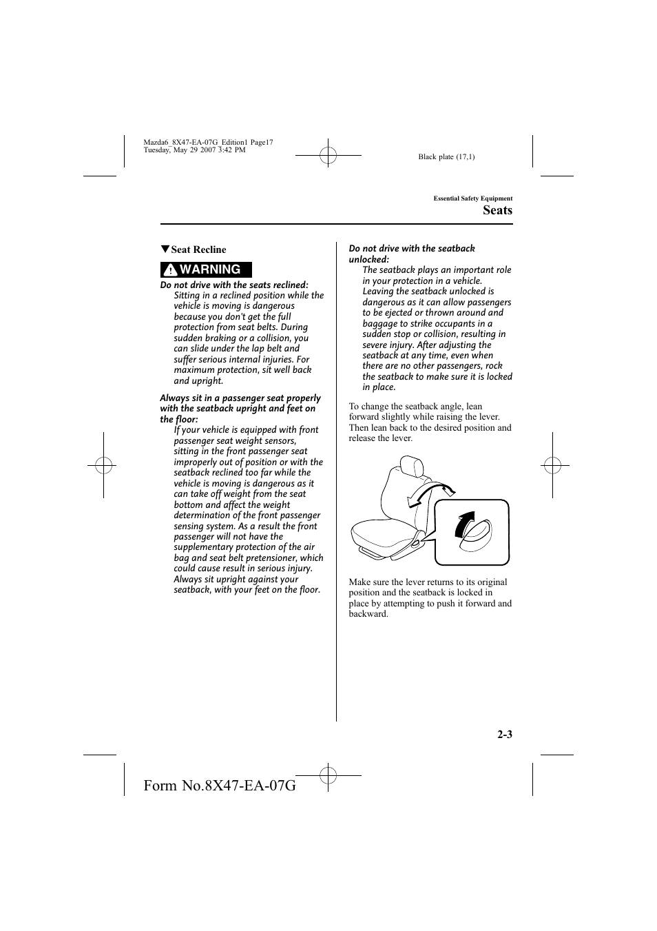 Seats | Mazda 2008 6 User Manual | Page 17 / 440
