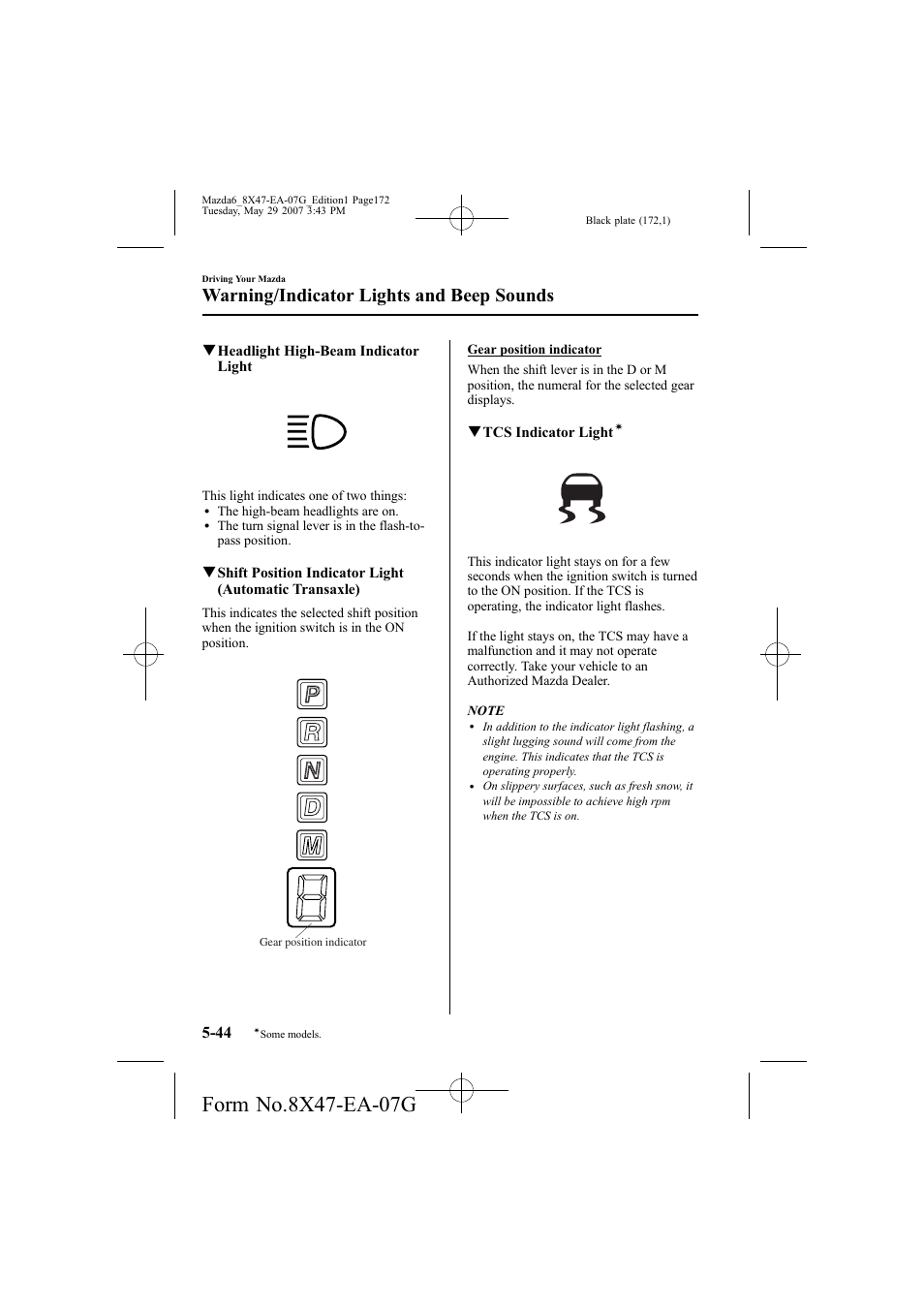 Warning/indicator lights and beep sounds | Mazda 2008 6 User Manual | Page 172 / 440