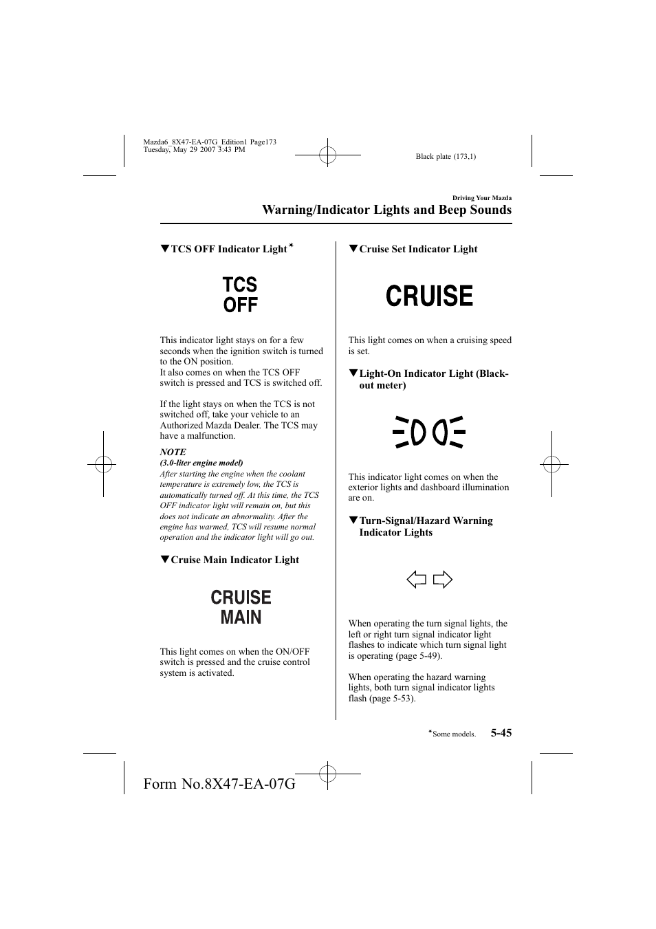 Warning/indicator lights and beep sounds | Mazda 2008 6 User Manual | Page 173 / 440