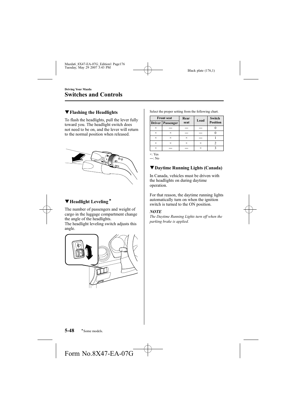 Switches and controls | Mazda 2008 6 User Manual | Page 176 / 440
