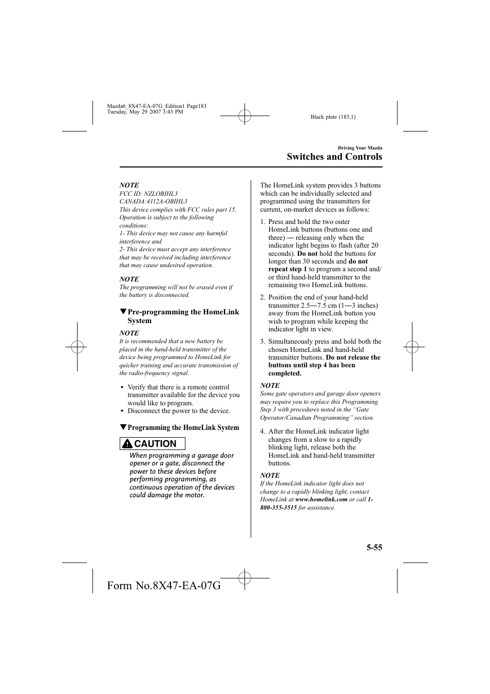 Switches and controls, Caution | Mazda 2008 6 User Manual | Page 183 / 440