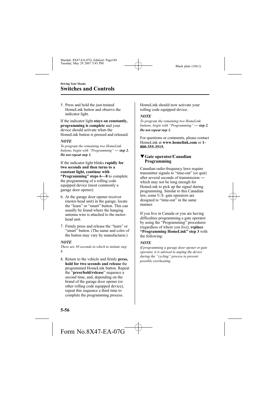 Switches and controls | Mazda 2008 6 User Manual | Page 184 / 440