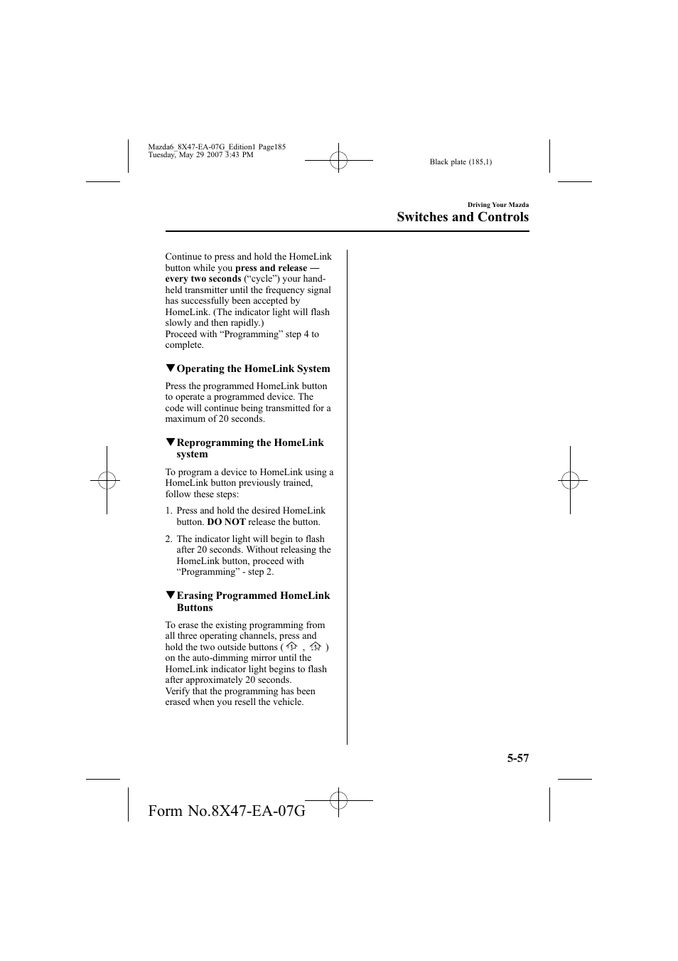 Switches and controls | Mazda 2008 6 User Manual | Page 185 / 440