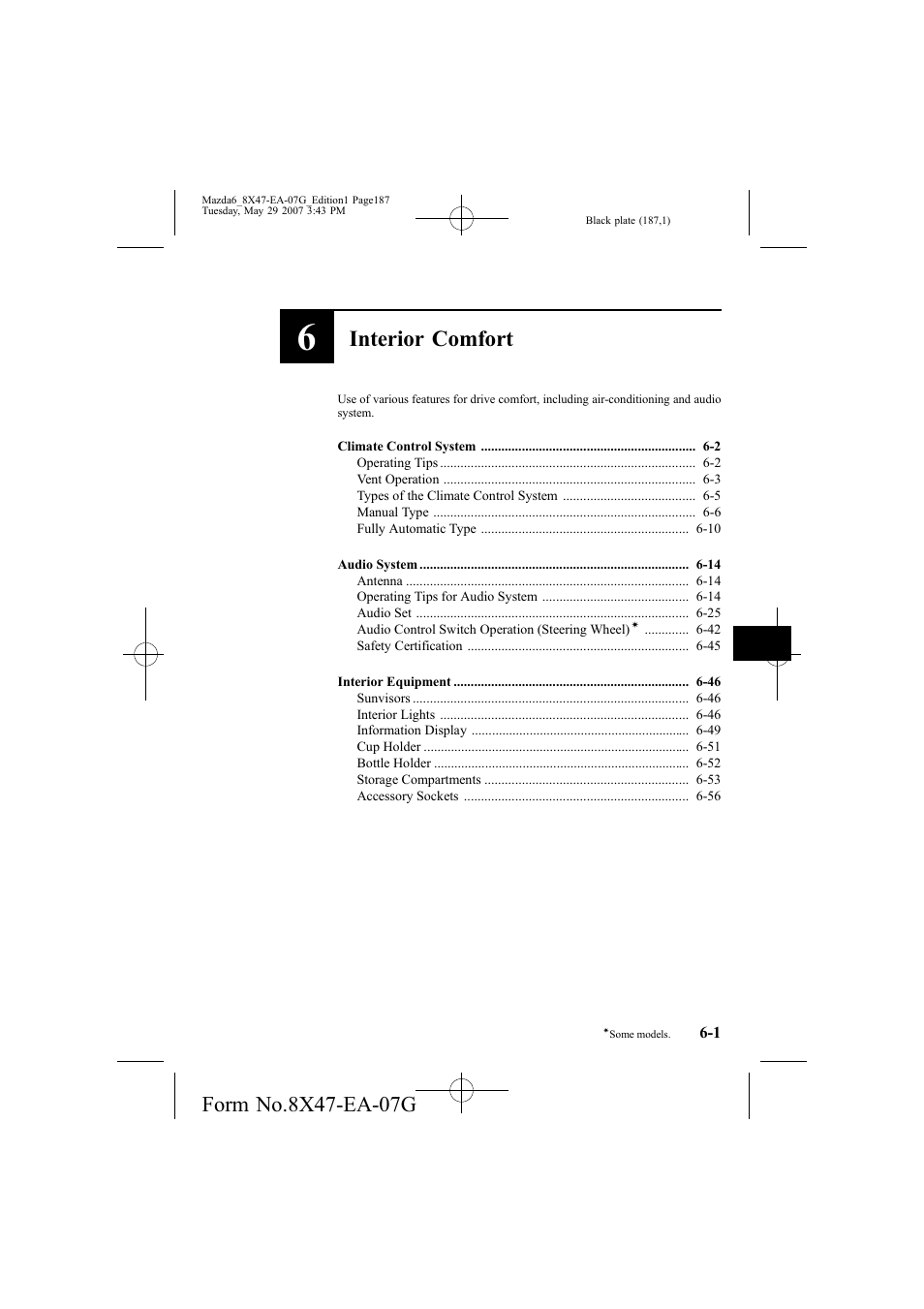 Interior comfort | Mazda 2008 6 User Manual | Page 187 / 440