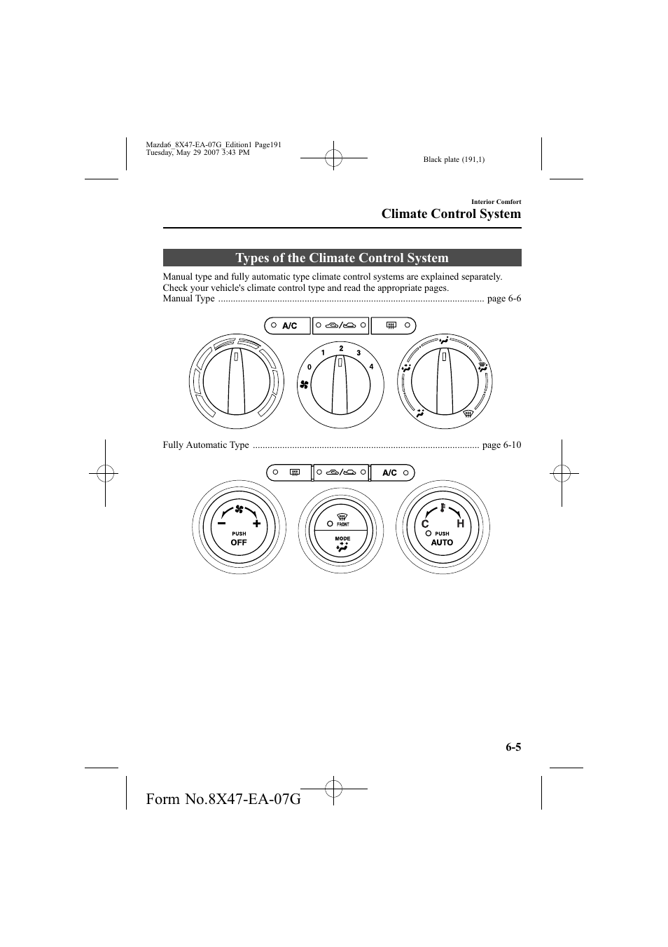 Types of the climate control system, Climate control system | Mazda 2008 6 User Manual | Page 191 / 440