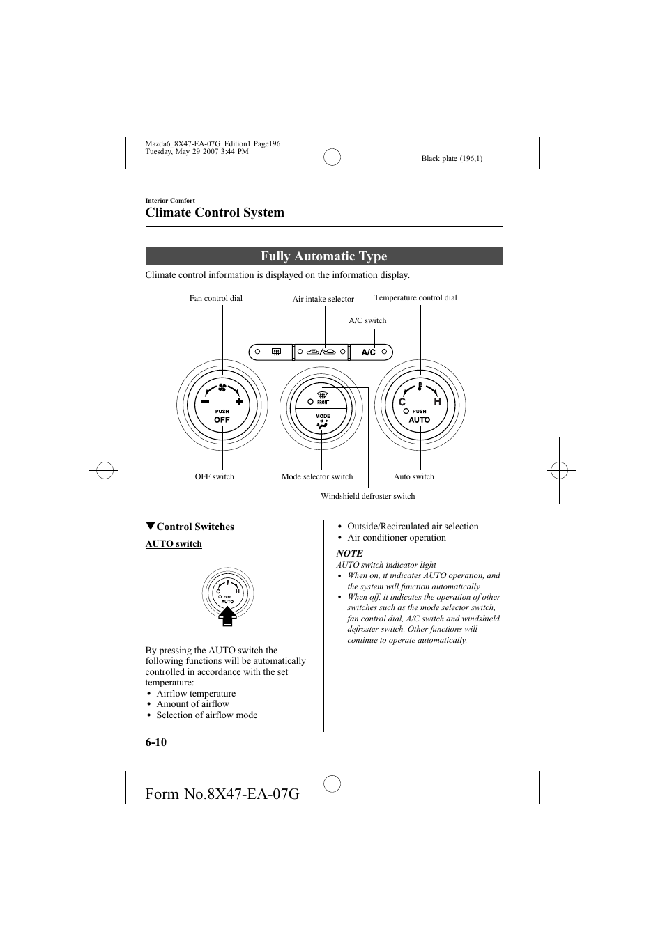 Fully automatic type, Climate control system | Mazda 2008 6 User Manual | Page 196 / 440