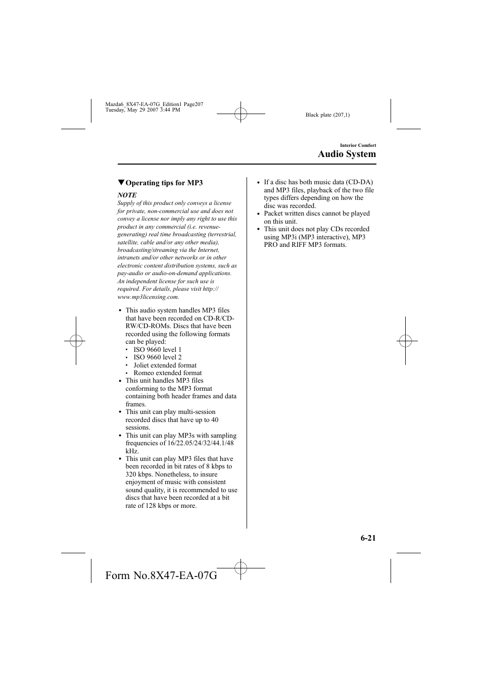 Audio system, Qoperating tips for mp3 | Mazda 2008 6 User Manual | Page 207 / 440
