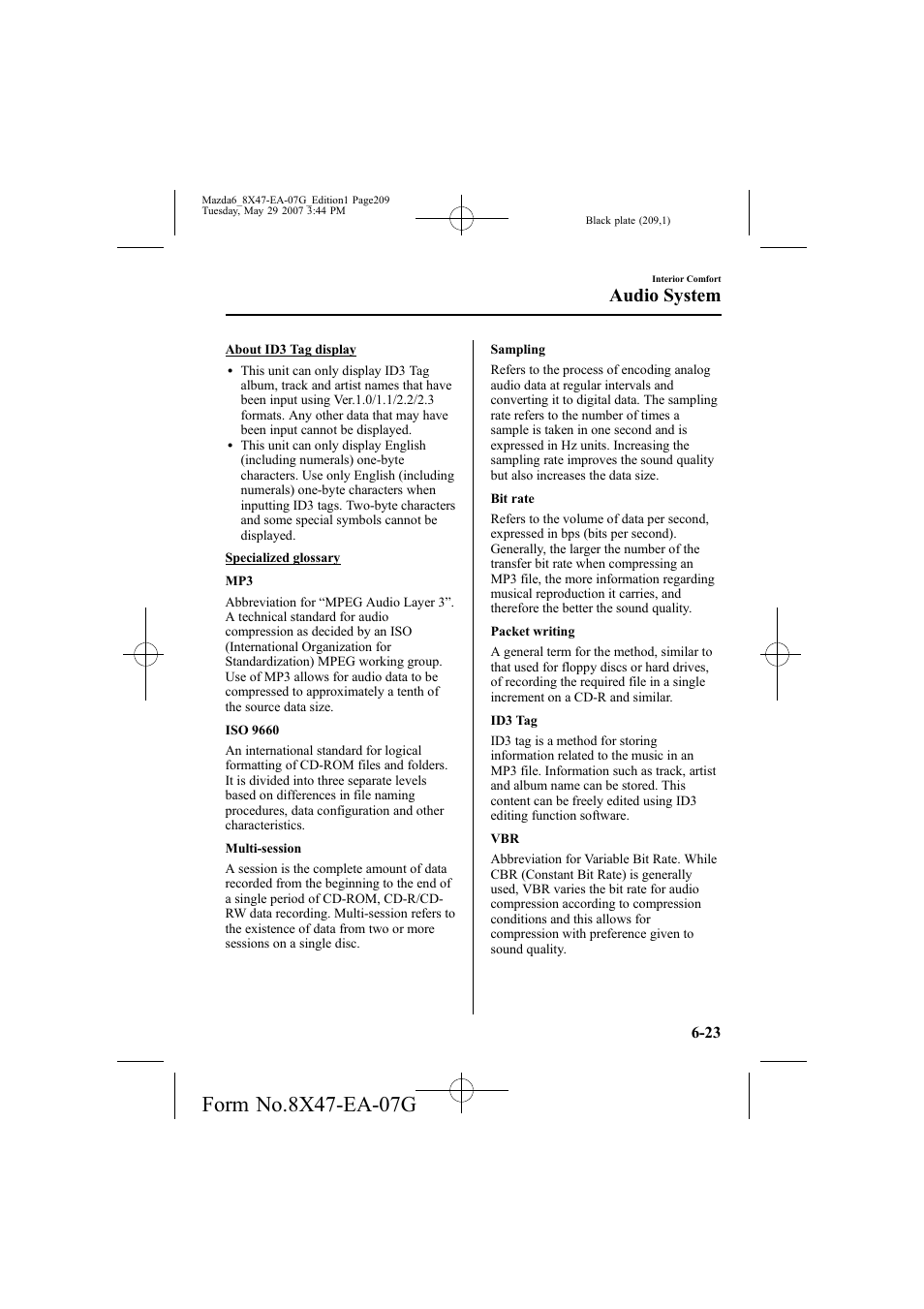 Audio system | Mazda 2008 6 User Manual | Page 209 / 440