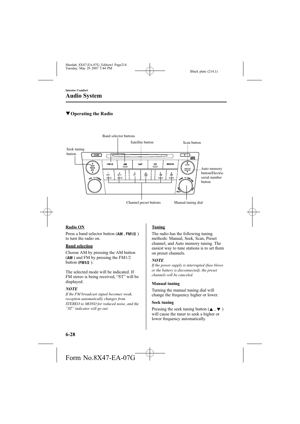 Audio system | Mazda 2008 6 User Manual | Page 214 / 440