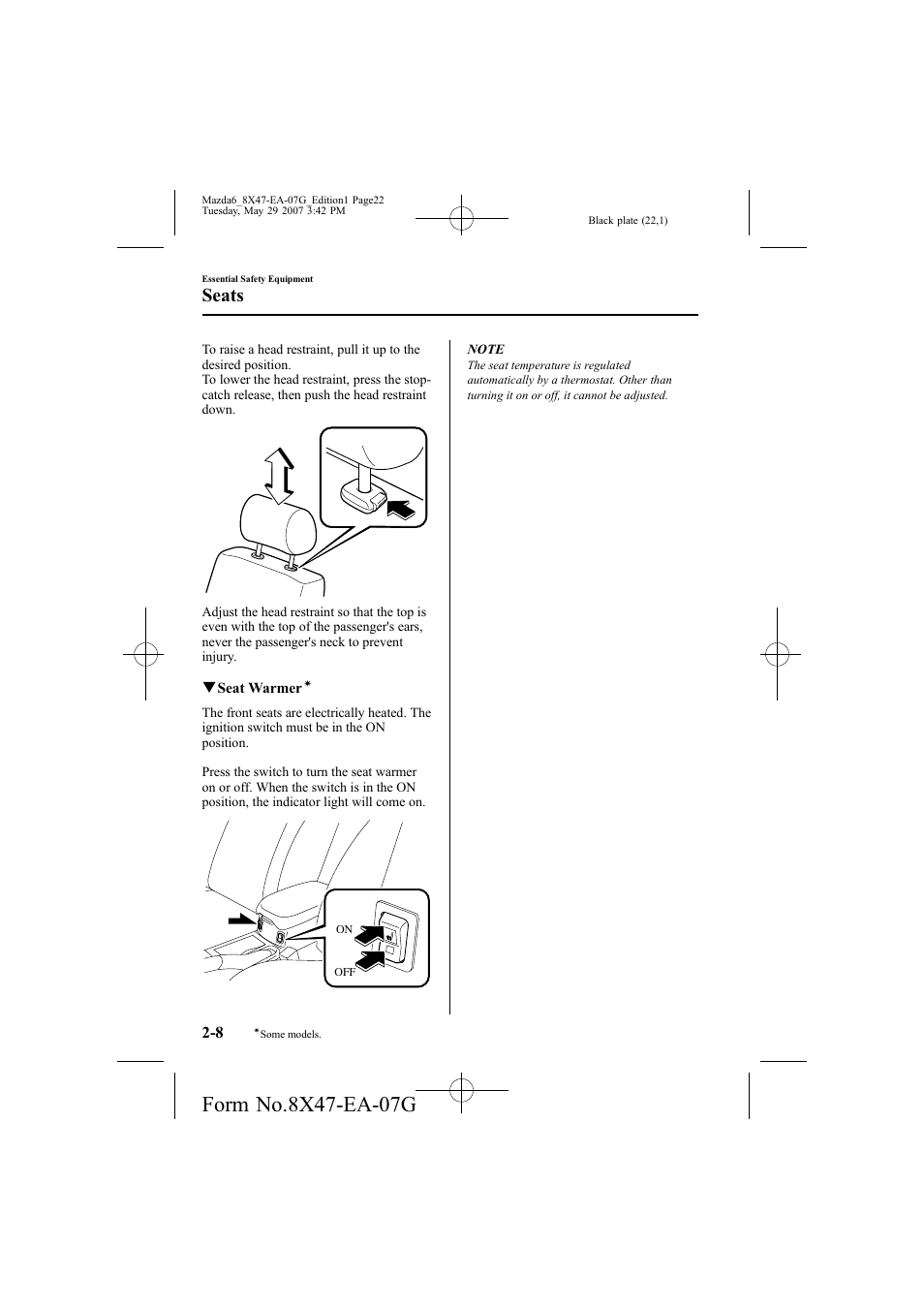Seats | Mazda 2008 6 User Manual | Page 22 / 440