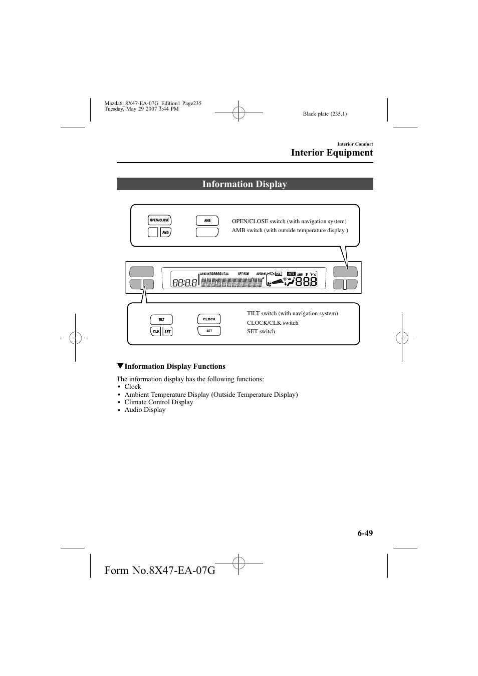 Information display, Interior equipment | Mazda 2008 6 User Manual | Page 235 / 440