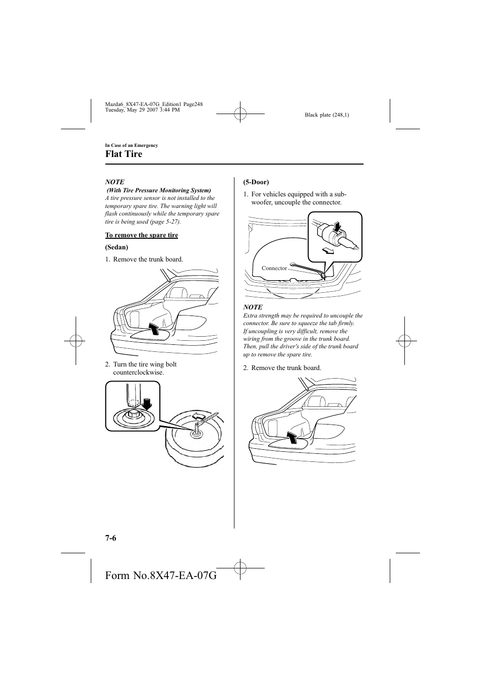 Flat tire | Mazda 2008 6 User Manual | Page 248 / 440