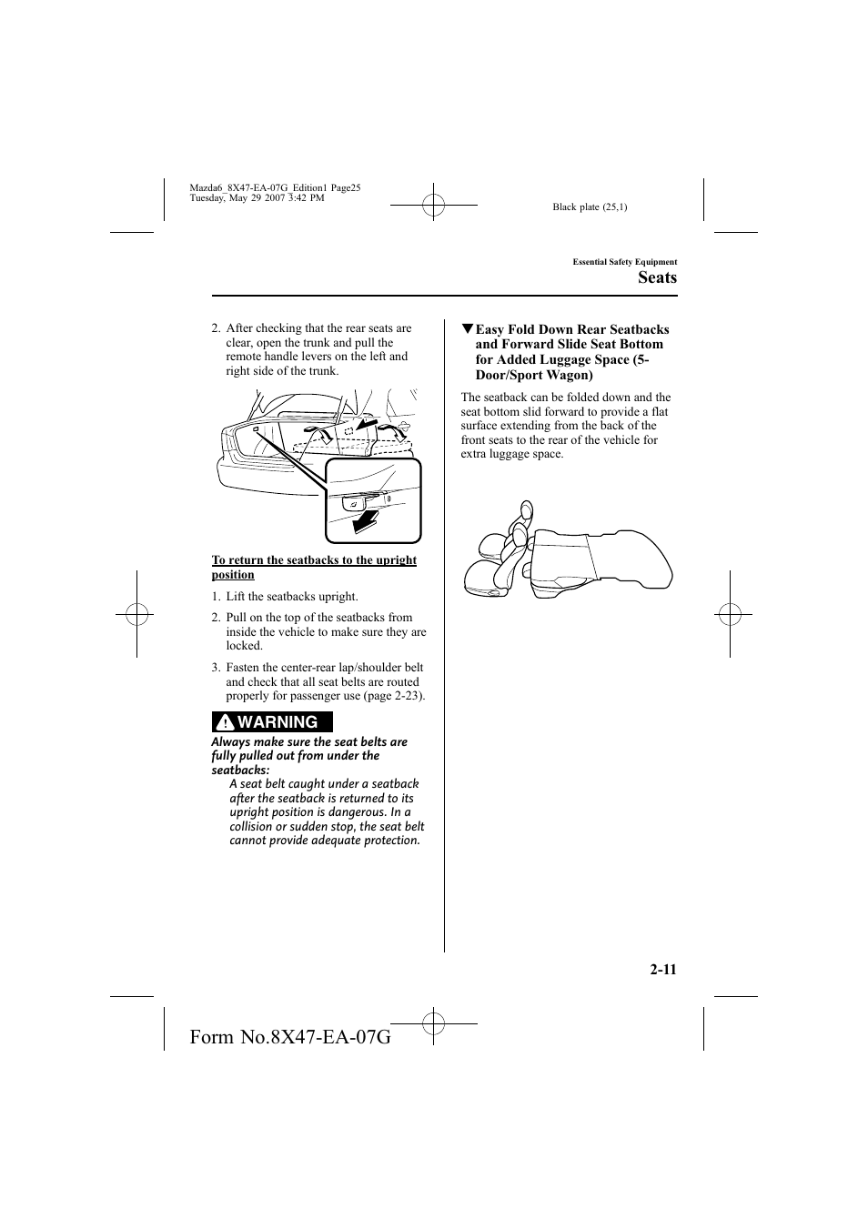 Seats, Warning | Mazda 2008 6 User Manual | Page 25 / 440