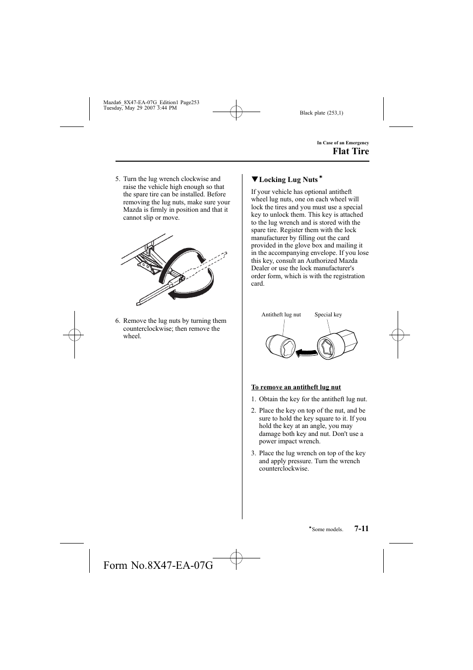 Flat tire | Mazda 2008 6 User Manual | Page 253 / 440