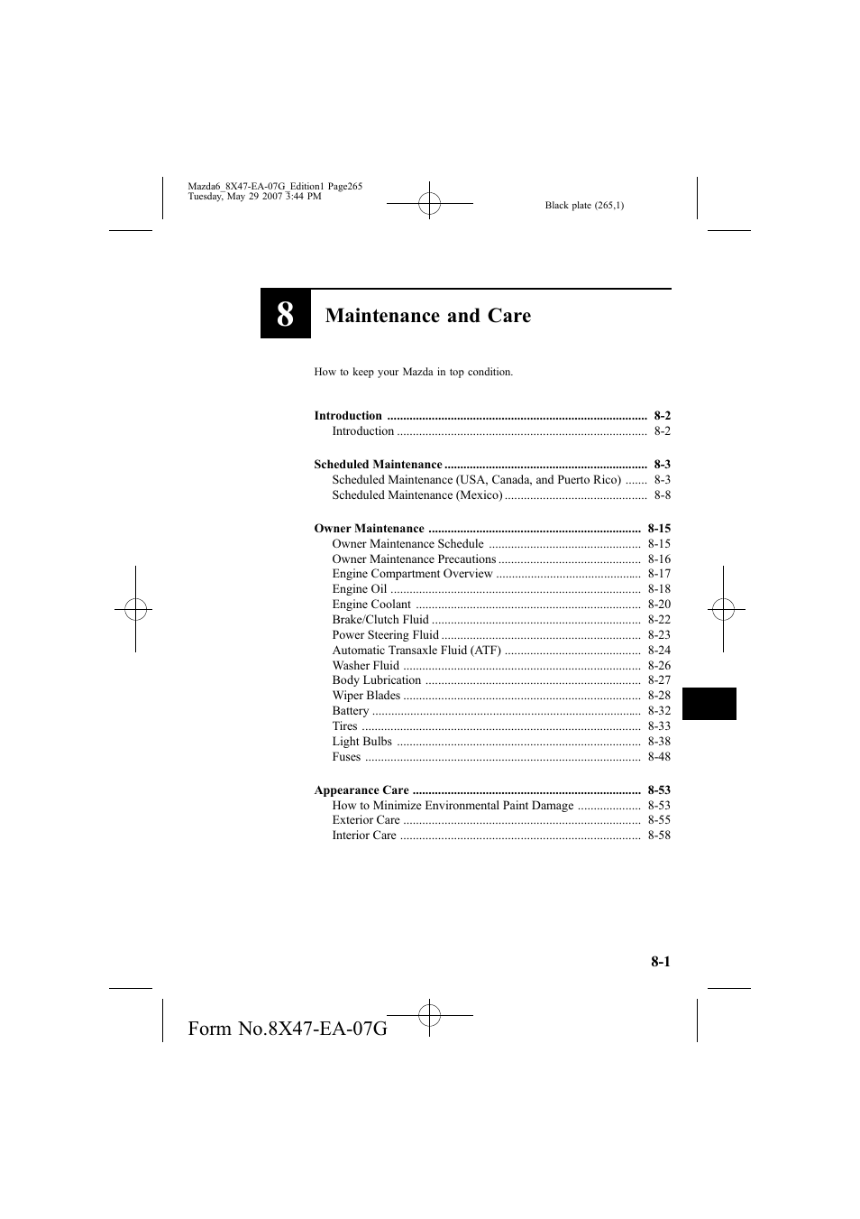 Maintenance and care | Mazda 2008 6 User Manual | Page 265 / 440